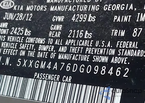 2013 Kia Optima Lx from USA, damaged, VIN 5XXGM4A76DG098462